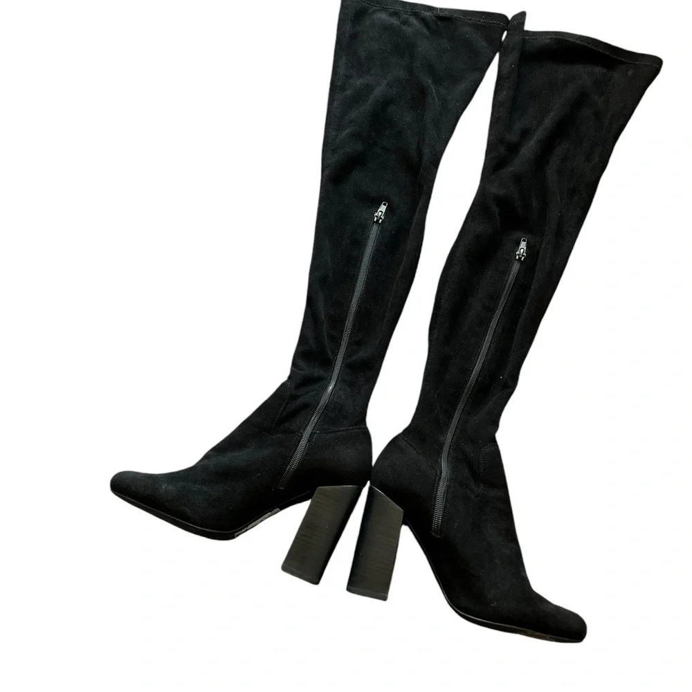 JEFFREY CAMPBELL Perouze Black Over The Knee Suede Heeled Boots